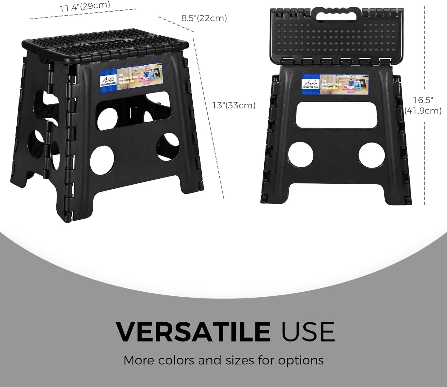 13 Inch Non Slip Foldable Step Stool Dot Black