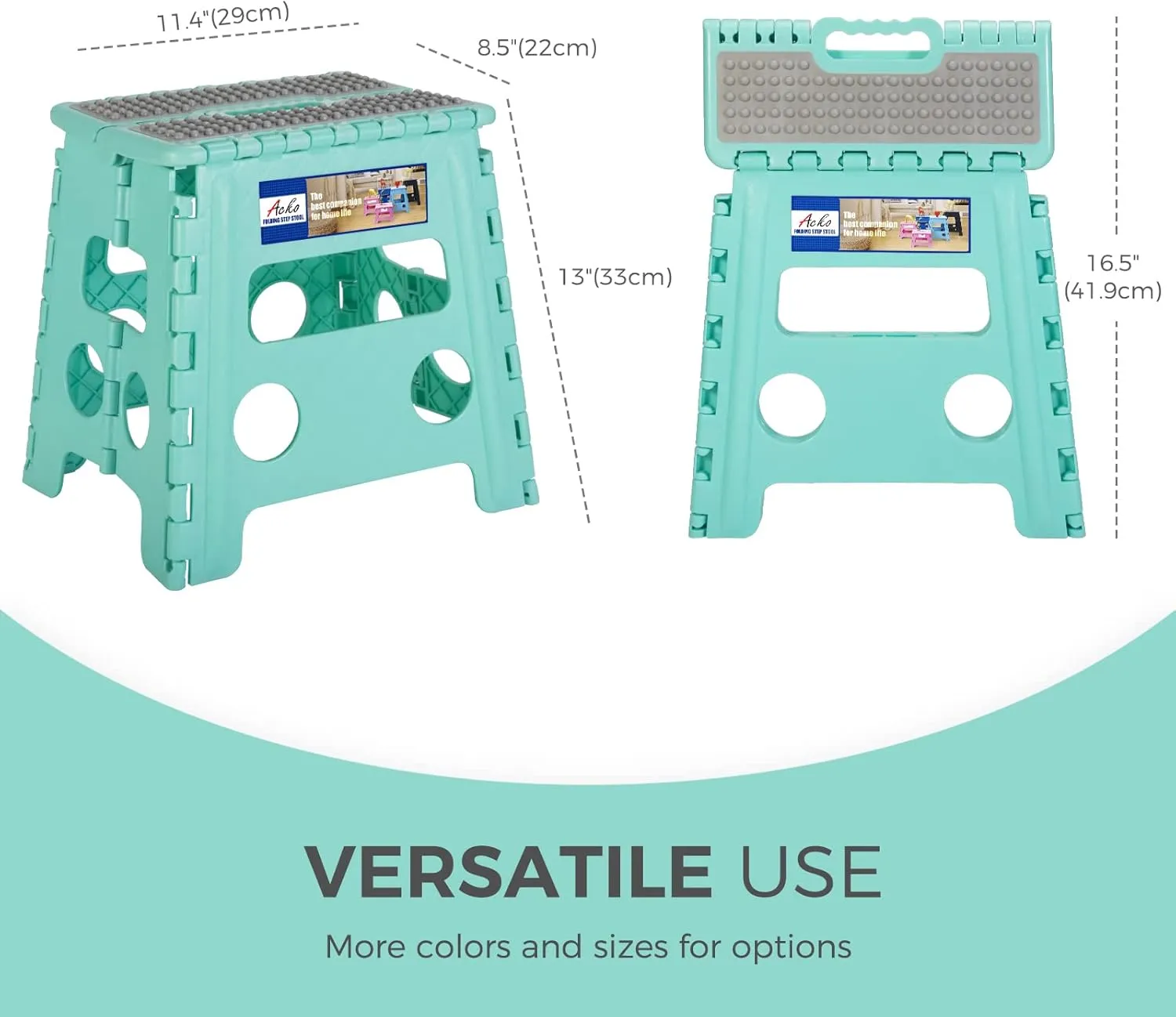 13 Inch Non Slip Foldable Step Stool Dot Teal