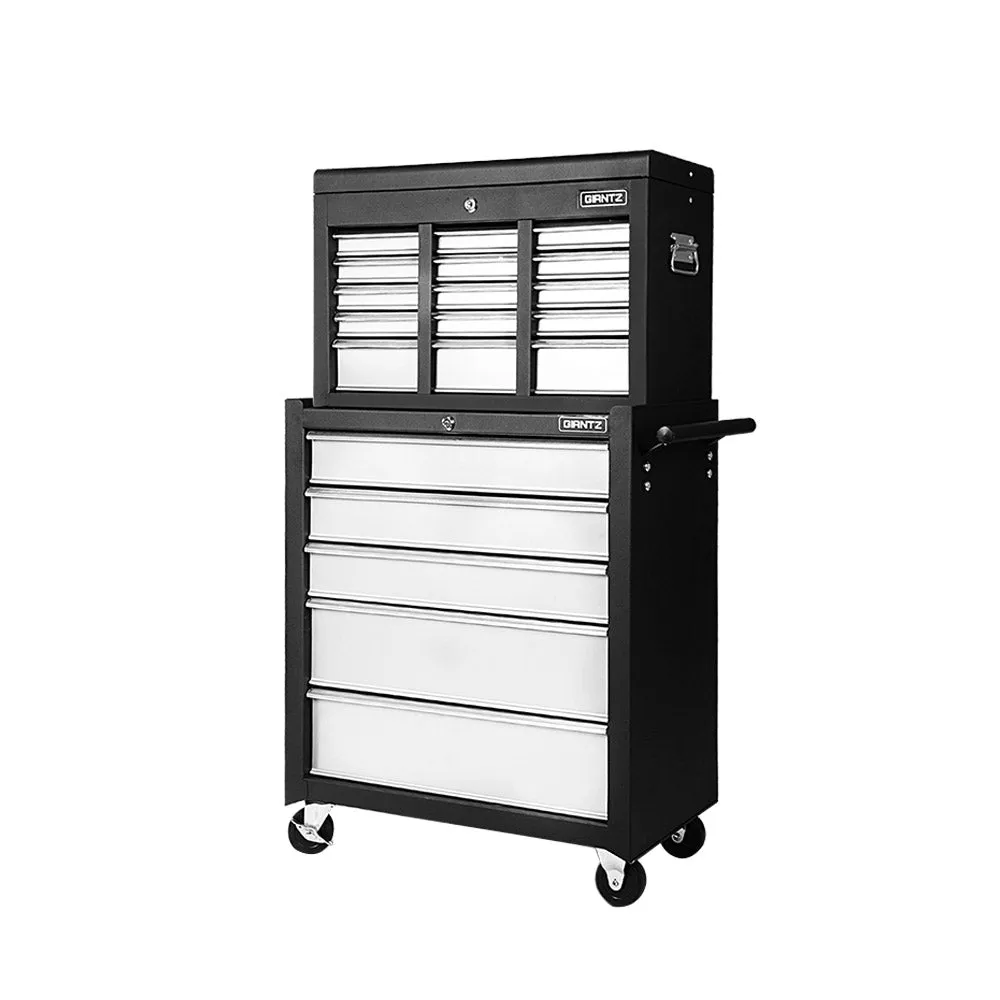 14 Drawers Toolbox Chest Cabinet Mechanic Trolley Garage Tool Storage Box - Black & Silver