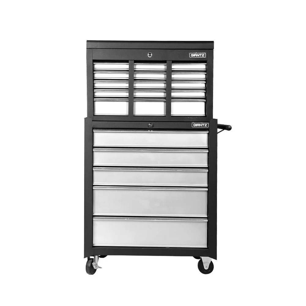 14 Drawers Toolbox Tool Chest Trolley Box Cabinet Cart Garage Storage Black & Grey