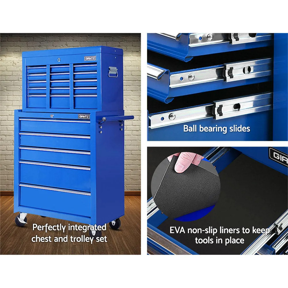 14 Drawers Toolbox Tool Chest Trolley Box Cabinet Cart Garage Storage Blue