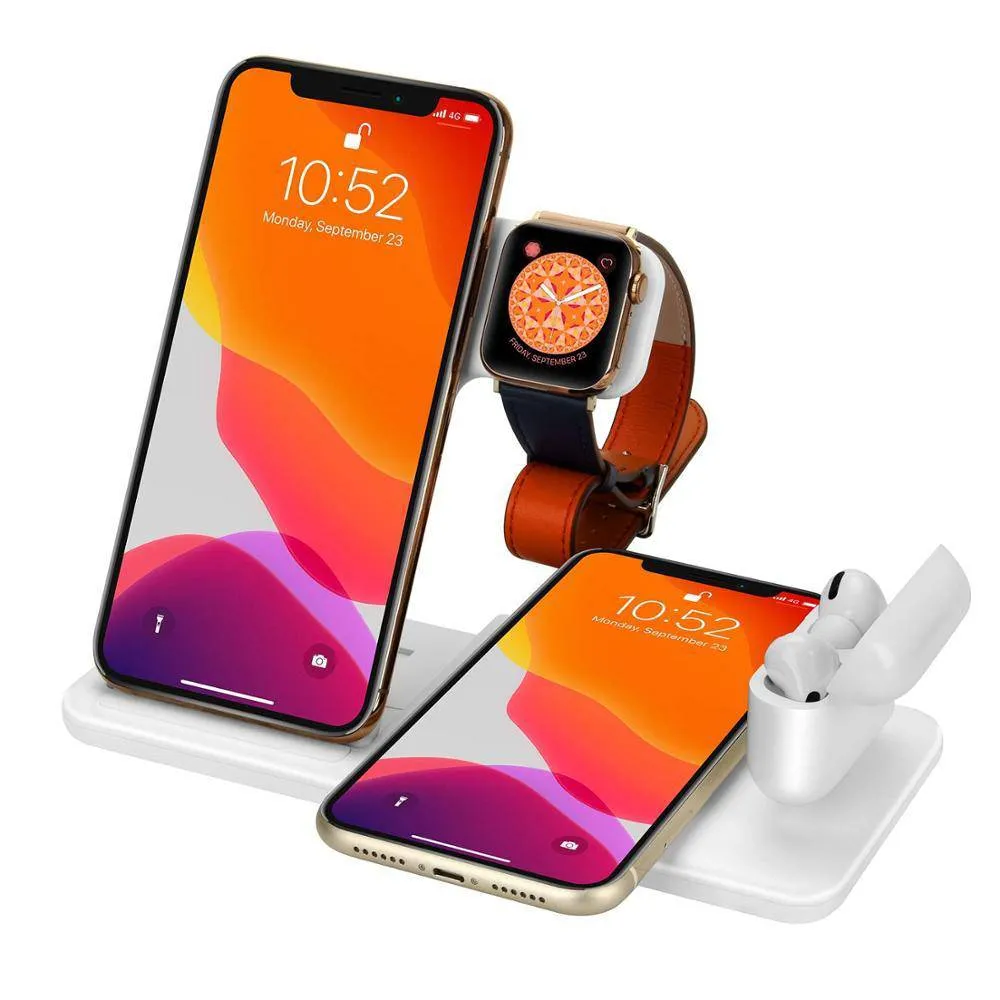 15W Qi Fast Wireless Charger Stand For iPhone 11 XR X 8 Apple Watch 4 in 1 Foldable Charging Dock Station