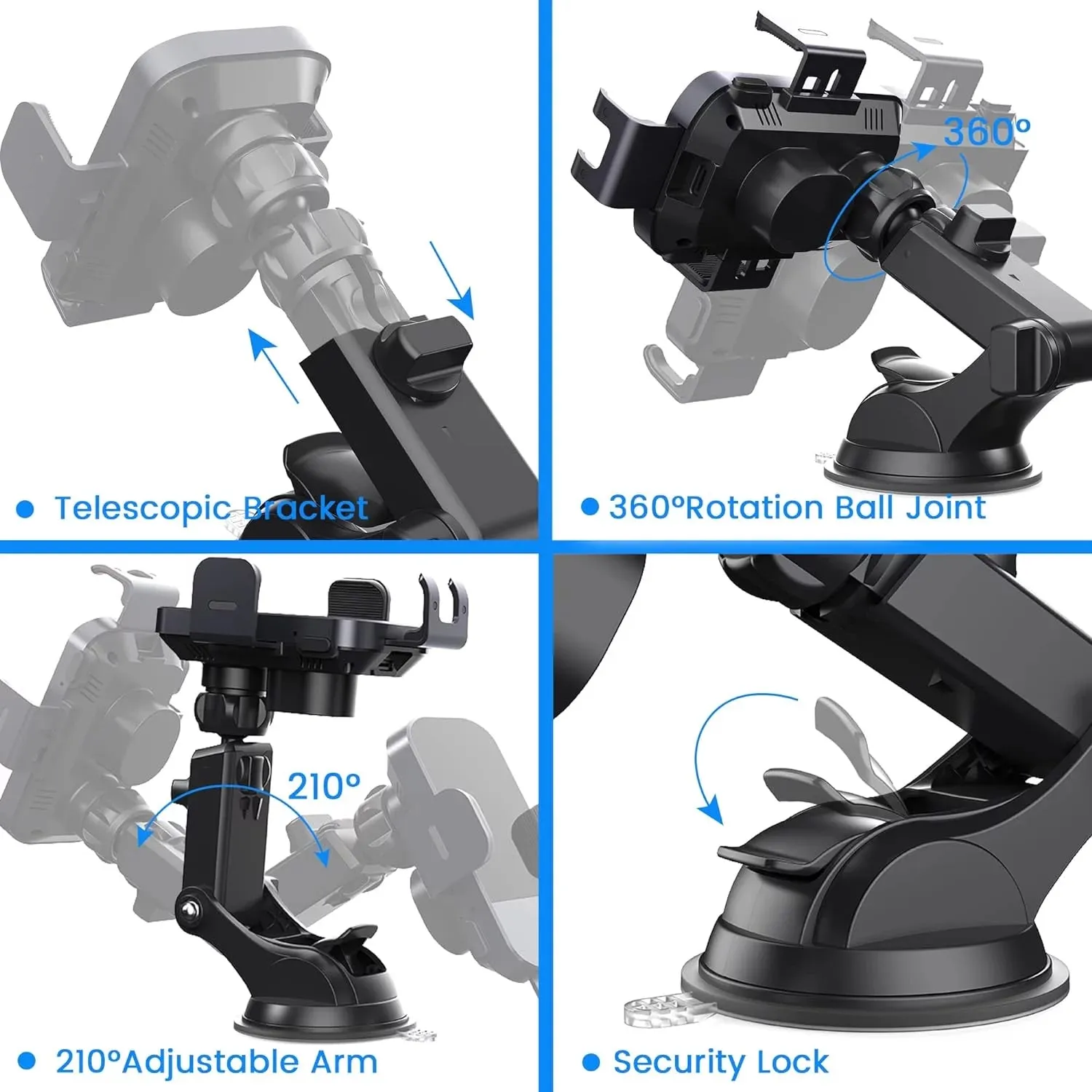 15W Wireless Car Charger Mount – Fast Charging, Auto-Clamp for iPhone & Samsung Galaxy