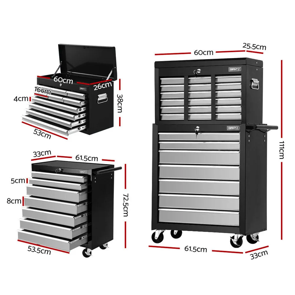 17 Drawer Lockable Tool Box Cabinet with Castor Wheels - Giantz