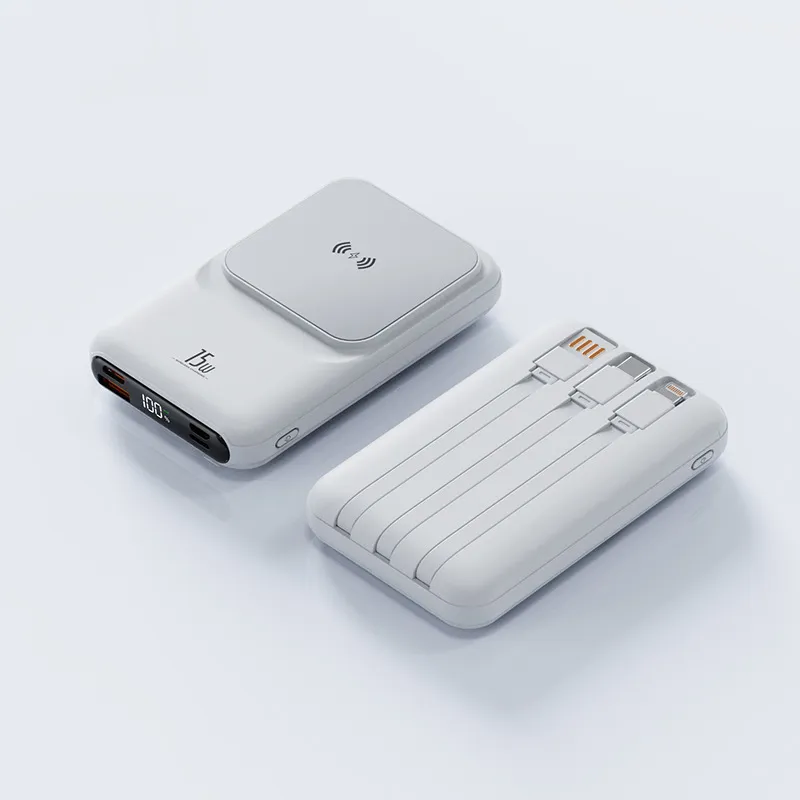 20000mAh Wireless, Fast-Charging Charger   MagSafe Powerbank with 3 Built In Cables