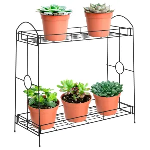 32in 2-Tier Metal Plant Stand Shelf