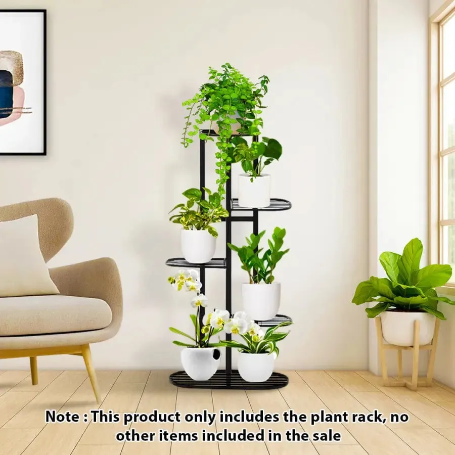 5 Tier Black Metal Plant Stand for 6 Planters