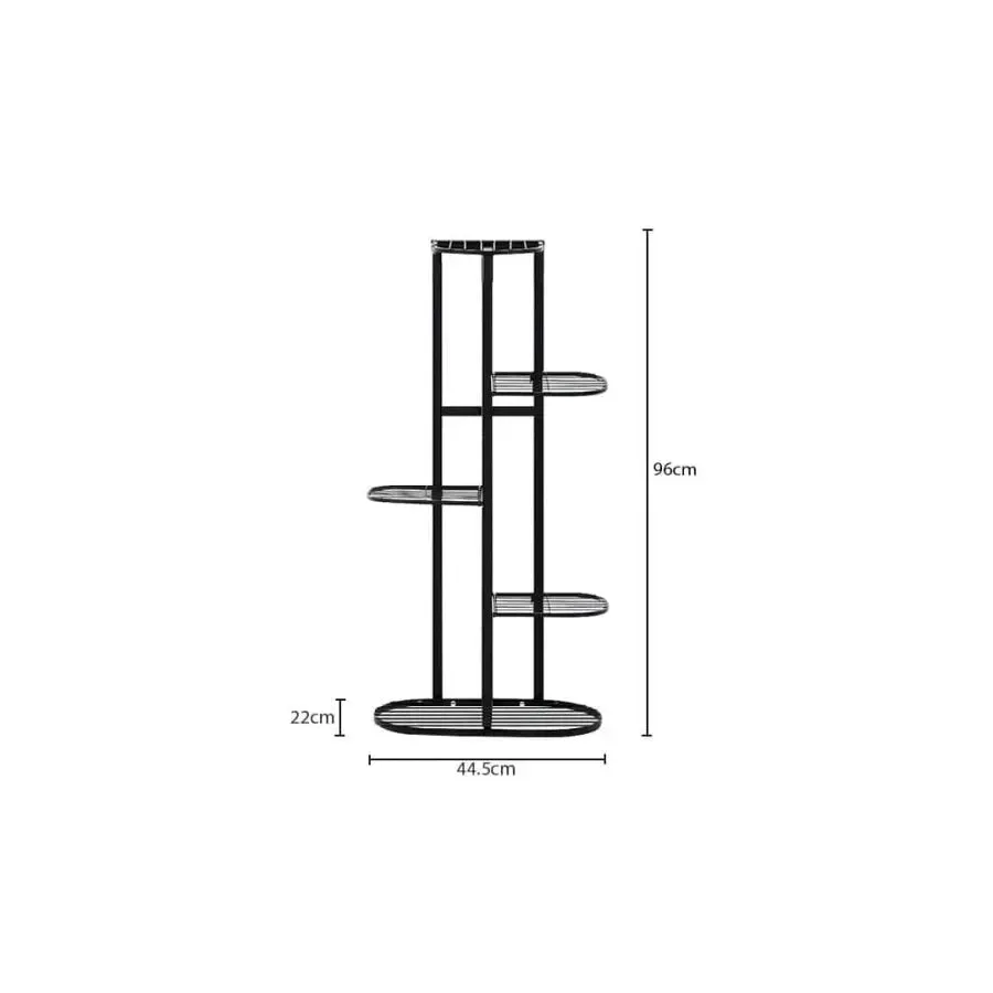 5 Tier Black Metal Plant Stand for 6 Planters