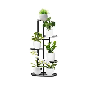 5 Tier Black Metal Plant Stand for 6 Planters