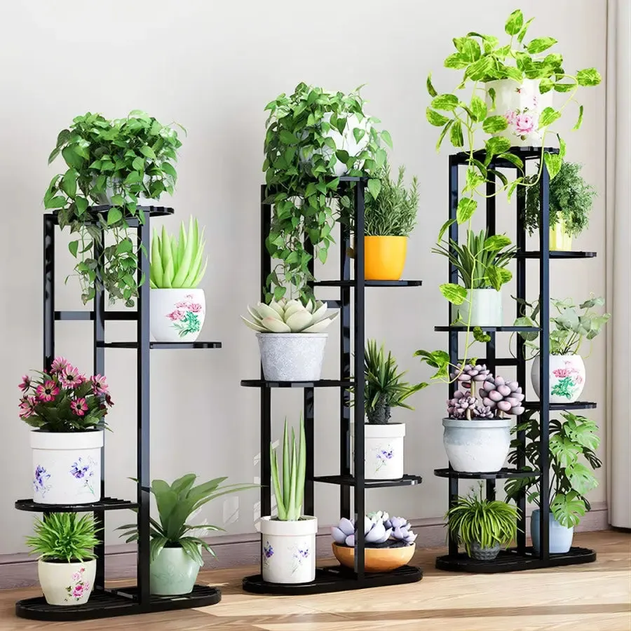 5 Tier Black Metal Plant Stand for 6 Planters