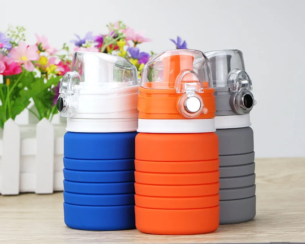 500ml Travel Silicone Folding Water Bottle for Outdoor - Orange