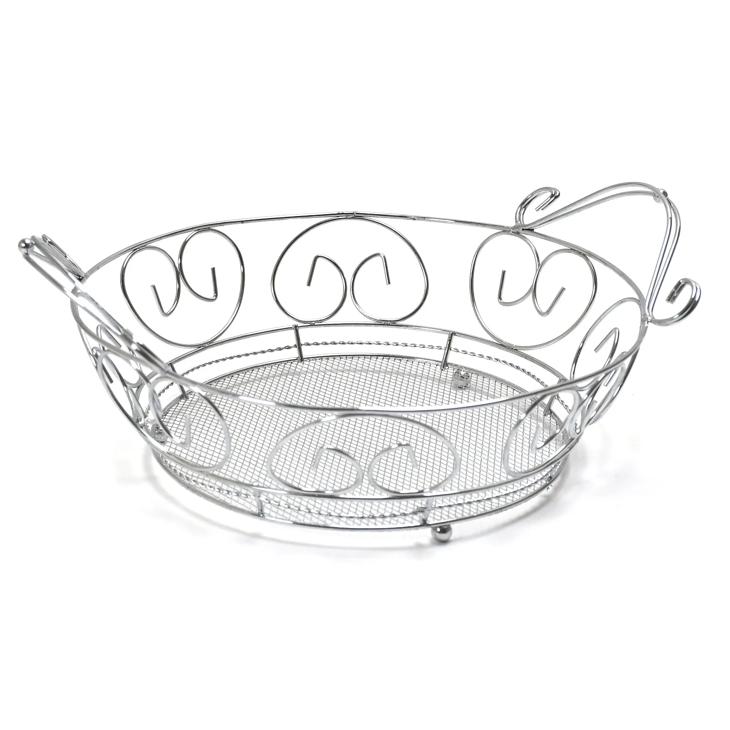 5267 Multipurpose  round shape Stainless Steel Modern Folding Fruit and Vegetable Basket (Silver, 8 Shapes)