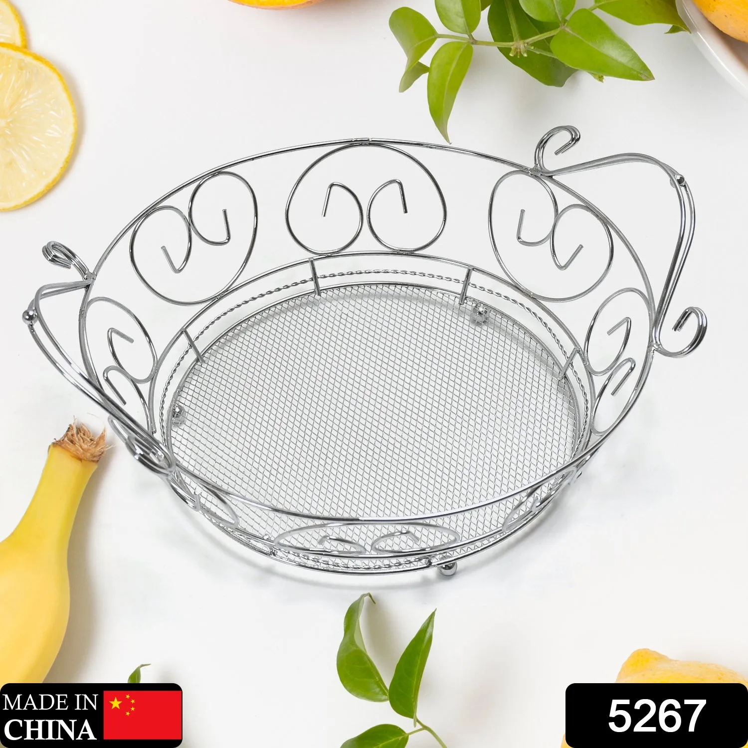 5267 Multipurpose  round shape Stainless Steel Modern Folding Fruit and Vegetable Basket (Silver, 8 Shapes)