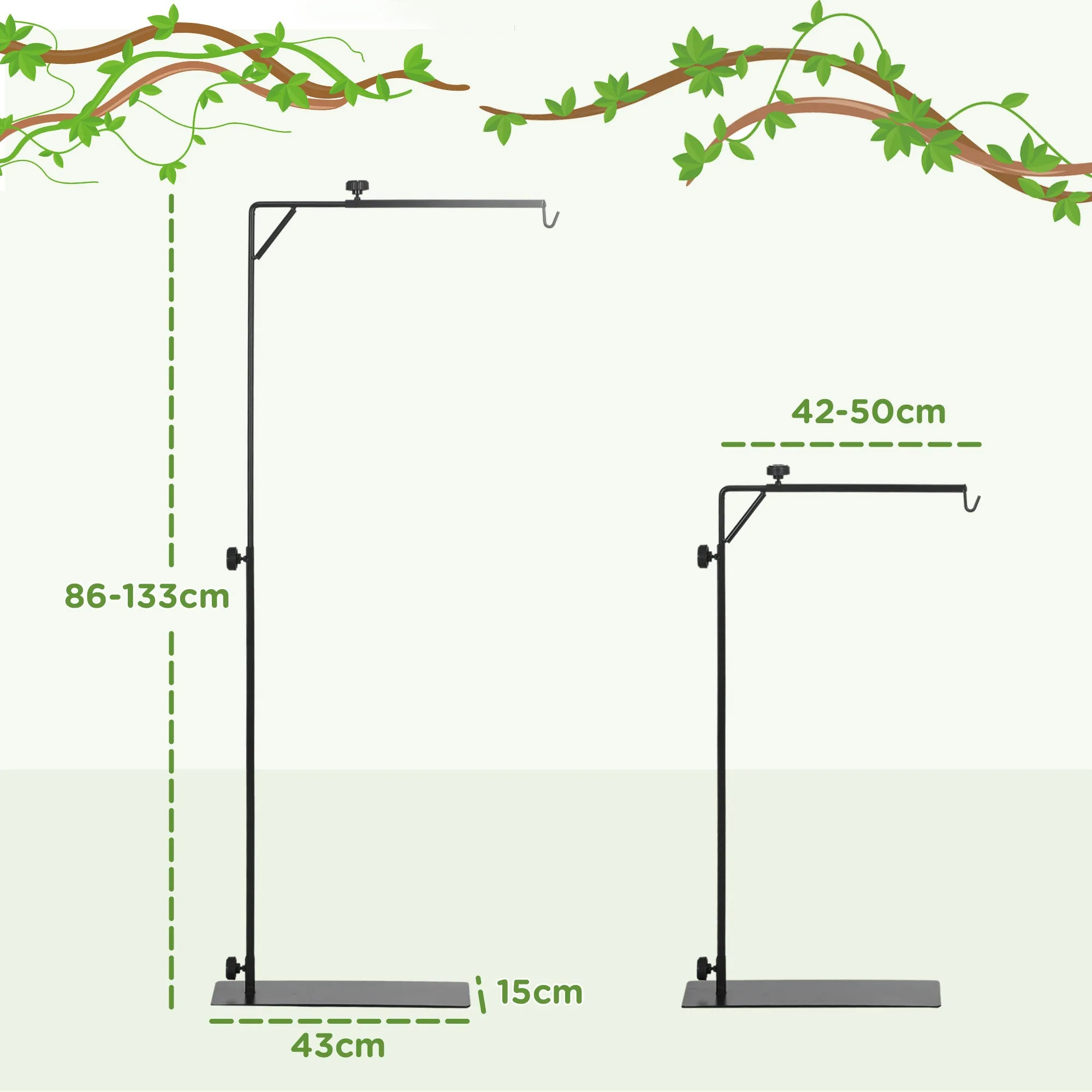 86-129Hcm Reptile Lamp Stand, Adjustable Lamp Holder w/ Base, Hook