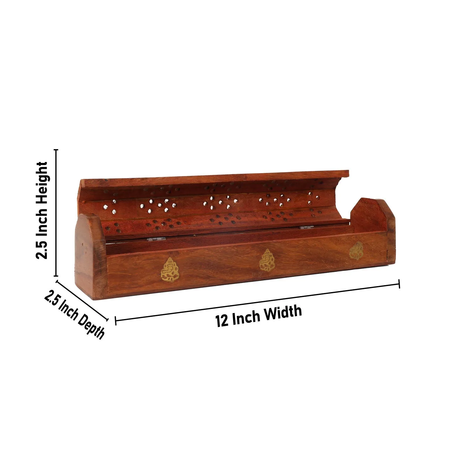 Agarbathi Box - 2.5 x 12 Inches | Ganesha Om Inlaid Incense Stick Holder/ Wooden Dhoop Holder for Pooja