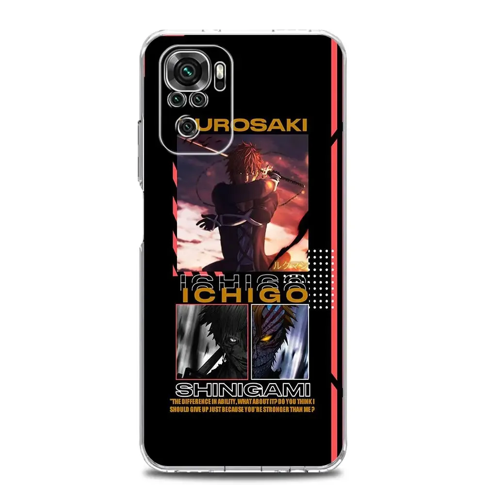 Anime Bleach Kurosaki Ichigo Clear Phone Case for Xiaomi Redmi Note 12 5G 9S 9 8 10 11 Pro  9T 8T 10C 9C 9A 7 Pro TPU Back Cover