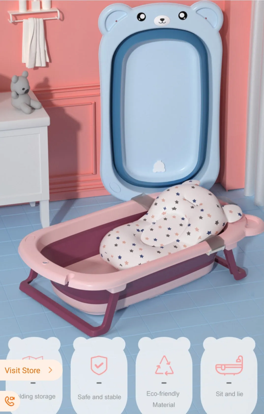 Baby Foldable Bath Tub With Soft Bather / Cushion Bather