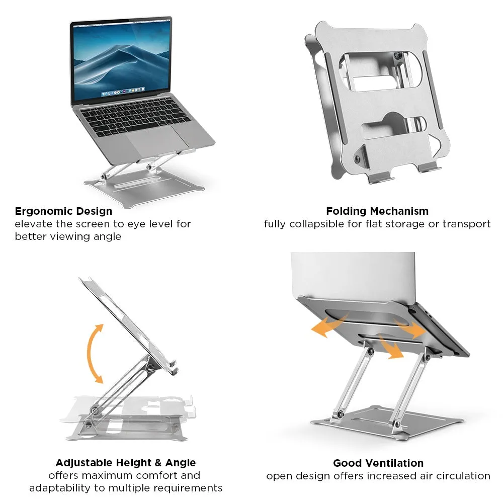 Brateck Foldable Stepless Adjustment Aluminum Laptop Riser For 11"-15" Tablets Books Laptop Stand Holder (AR-15)