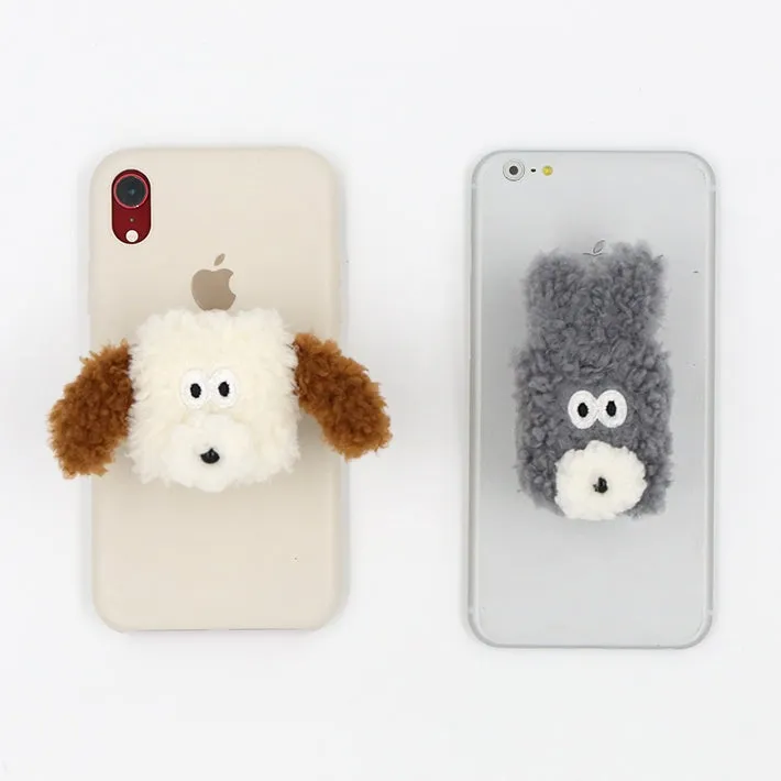 Bunny Puppy Shearling Fur Cute Griptoks Pom Cellphone Holders Stands Smart Accessories Gifts