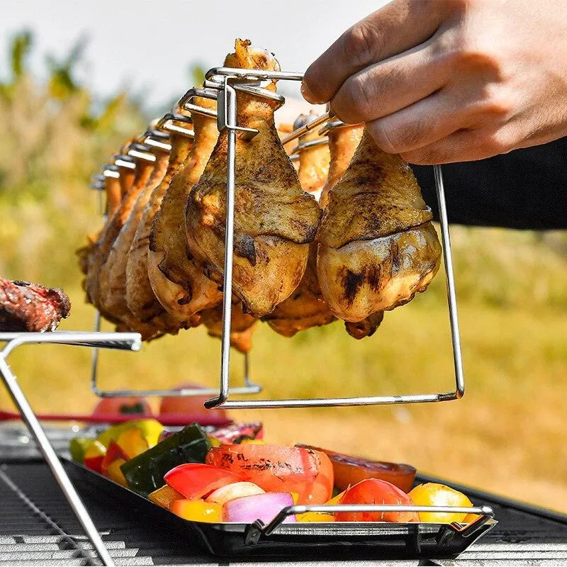 Chicken Leg Barbecue Rack -  Premium Stainless Steel Chicken Drumstick Rack with Drip Tray