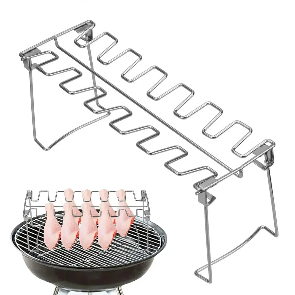 Chicken Leg Barbecue Rack -  Premium Stainless Steel Chicken Drumstick Rack with Drip Tray