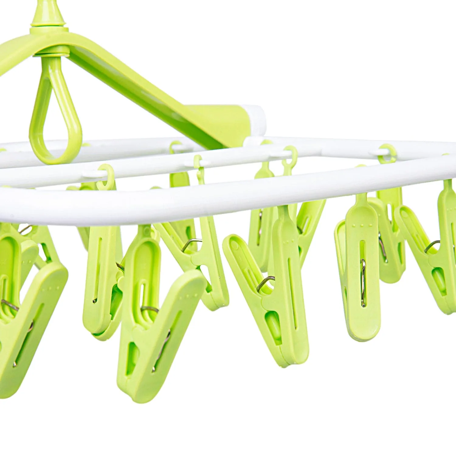 Clothes Hanger Square Foldable 24 Clips Green