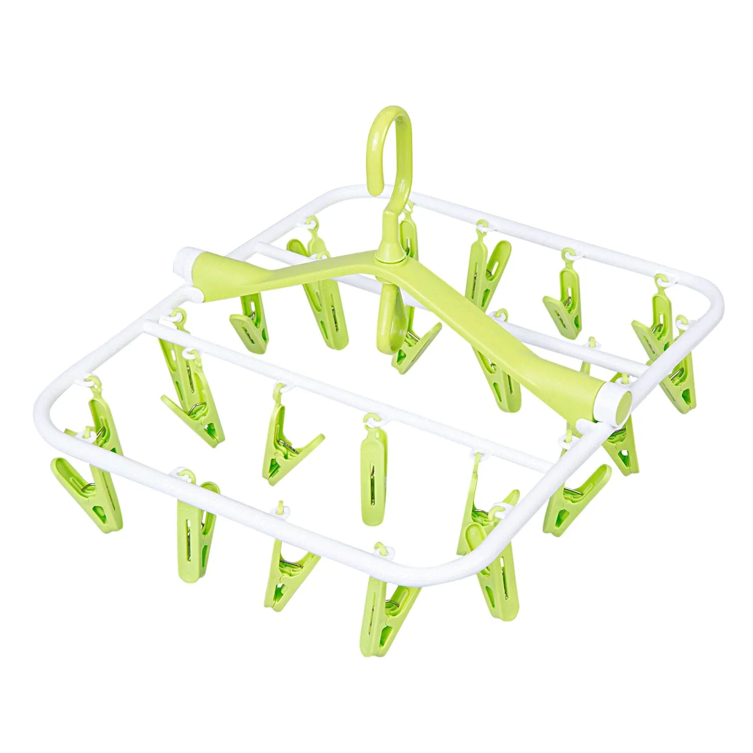 Clothes Hanger Square Foldable 24 Clips Green