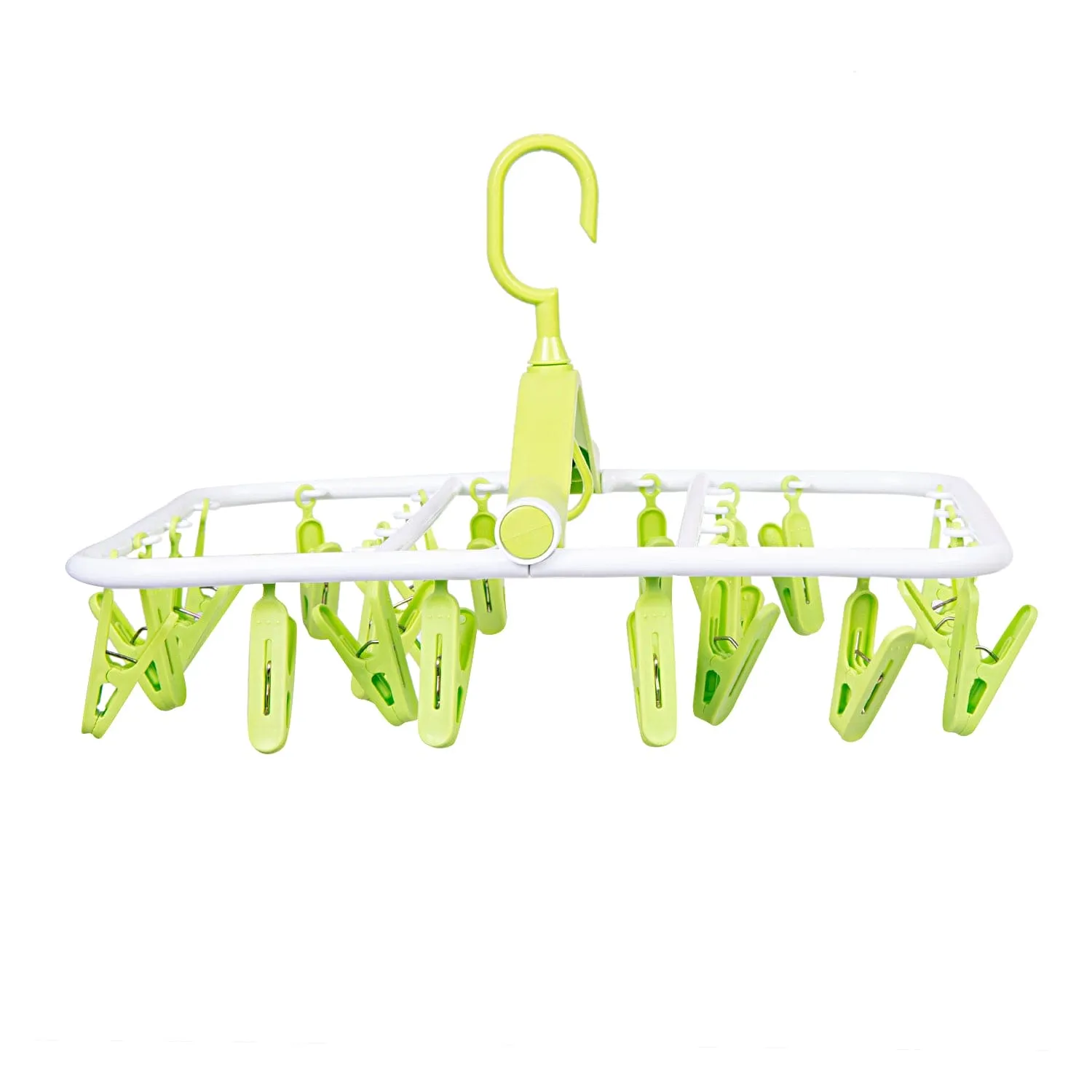 Clothes Hanger Square Foldable 24 Clips Green