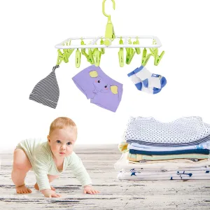 Clothes Hanger Square Foldable 24 Clips Green