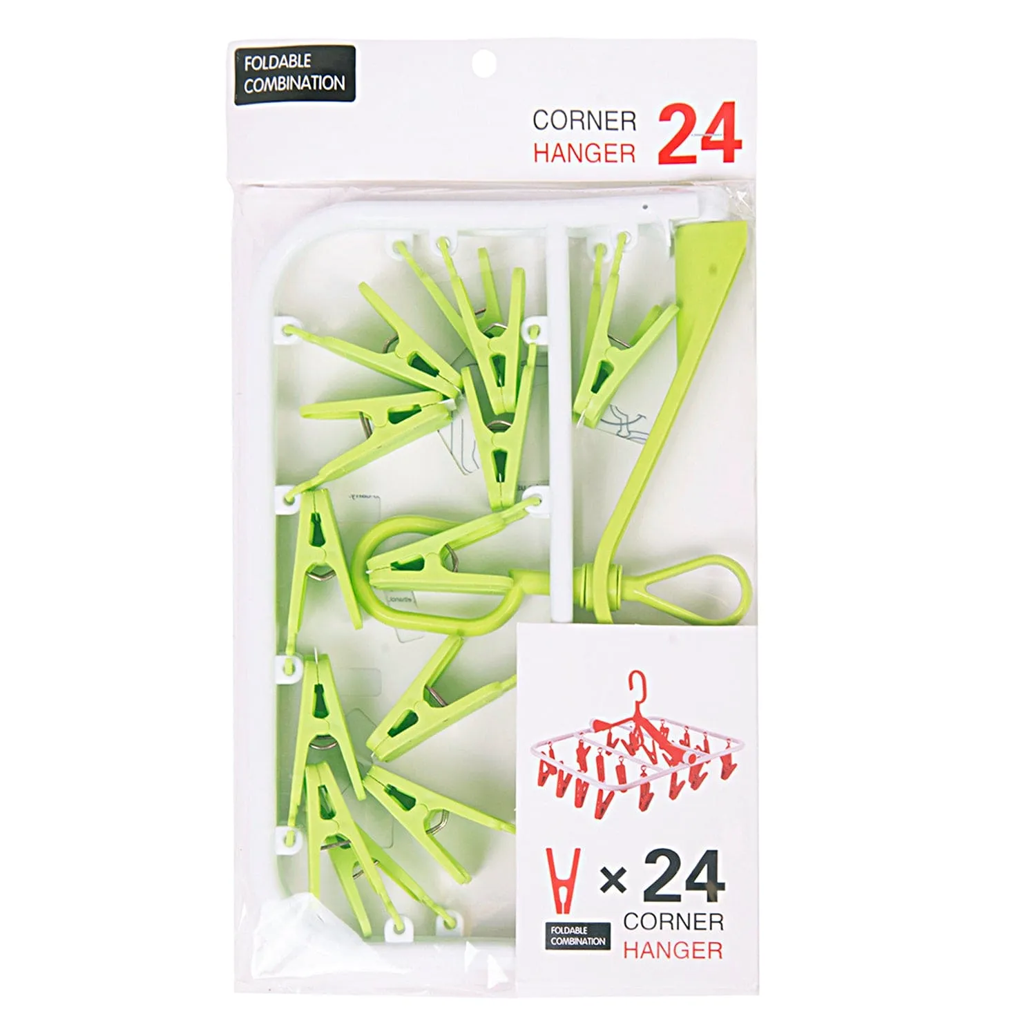 Clothes Hanger Square Foldable 24 Clips Green