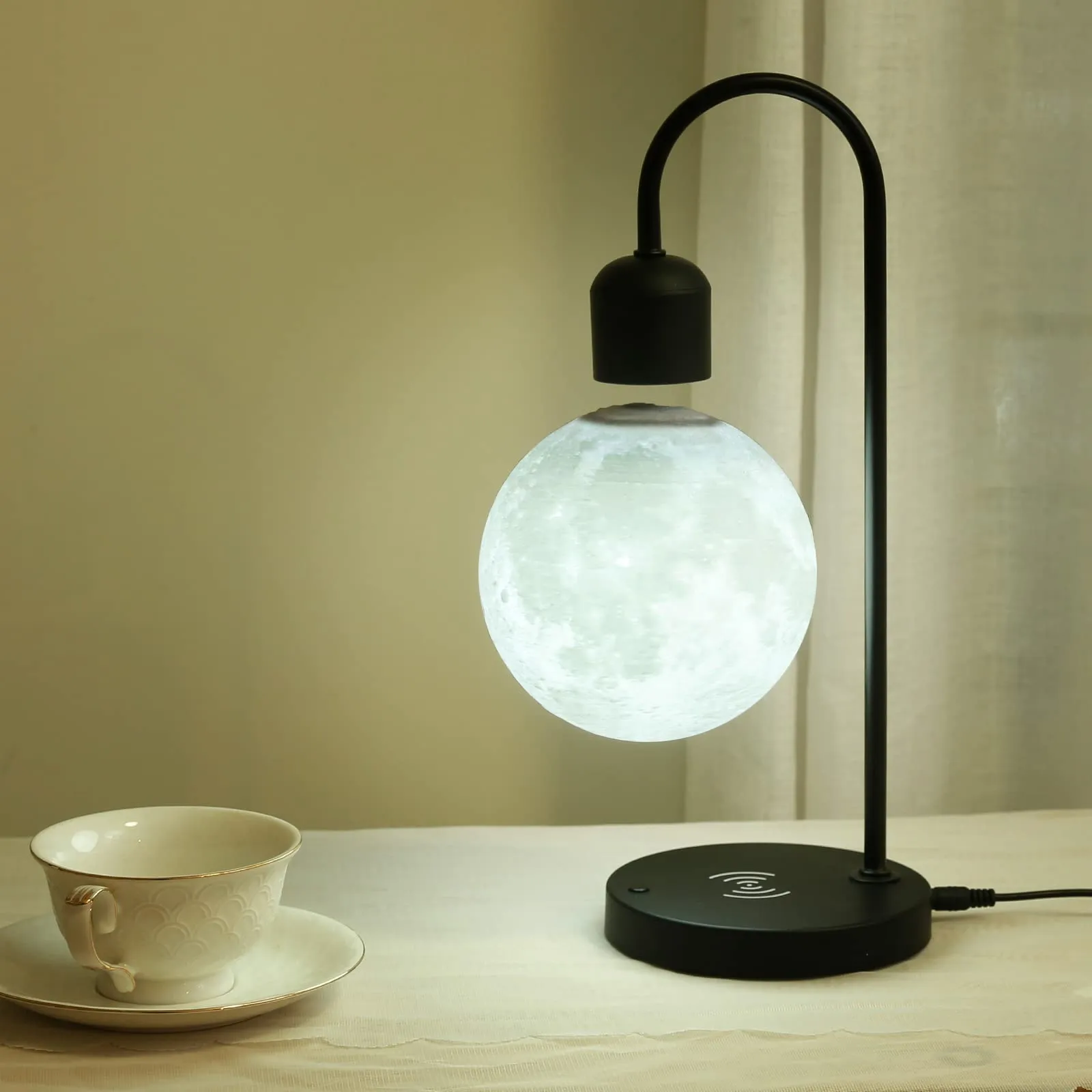 Coolha Floating Moon Lamp with Wireless Phone Charger & LED Levitating Ball in The Air Freely Unique Magnetic Cloud Desk Lamp with Cool Night Light, Home Office Decor & Gift for Friends Families