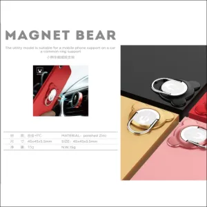 Cute Bear Magnetic Ring Stand with Vent clip