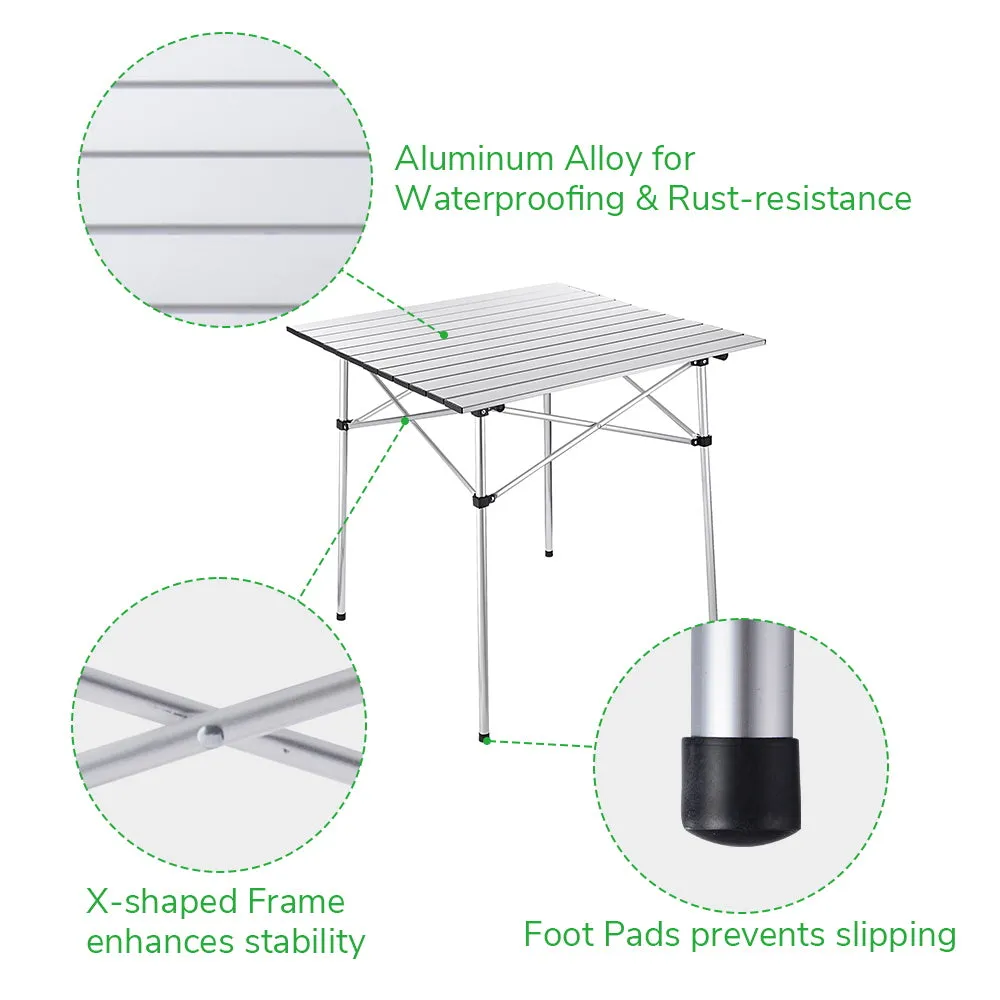 Folding Camping Table Roll Up Aluminum 27"x28"