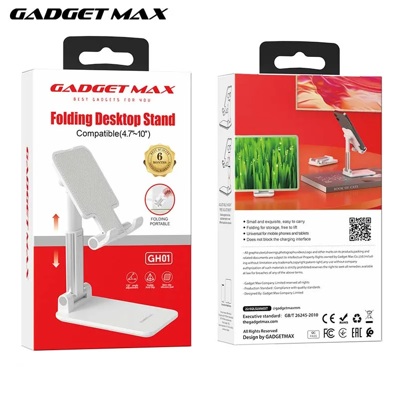 GADGET MAX GH01 PHONE & TABLET HOLDER ADJUSTABLE SIZE (4.7"-10") - WHITE