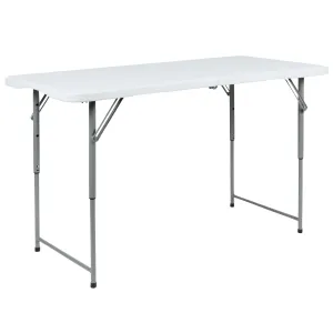 Height Adjustable Bi-Fold Plastic Folding Table with Carrying Handle