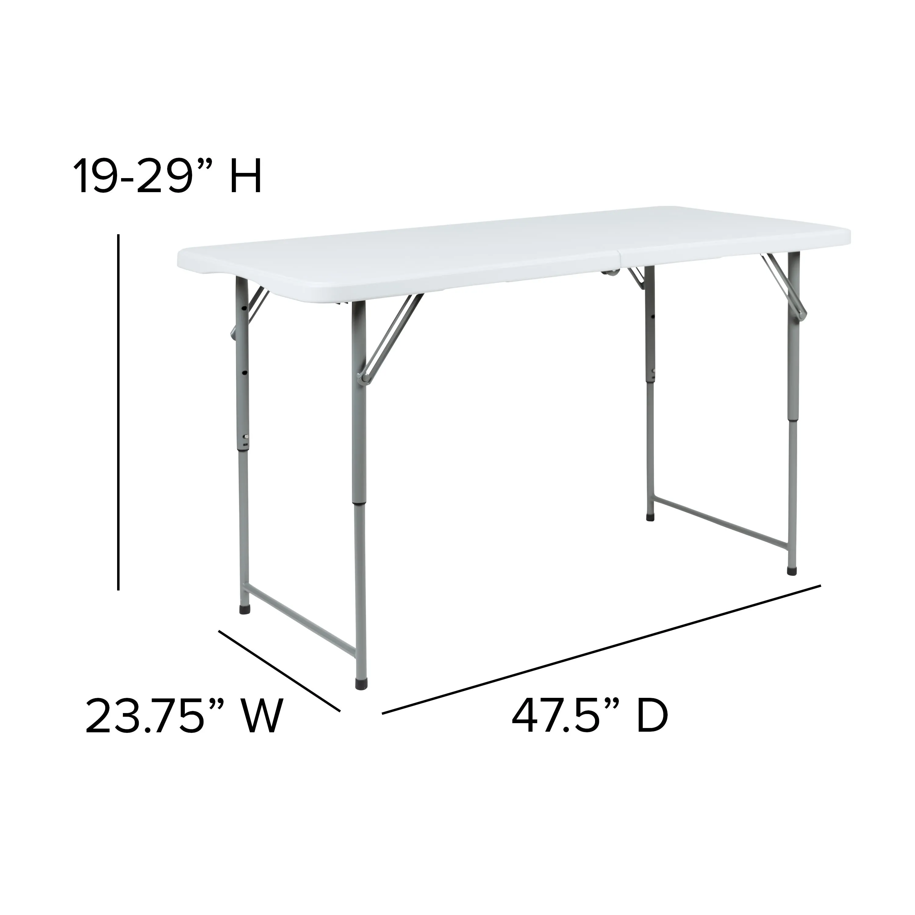 Height Adjustable Bi-Fold Plastic Folding Table with Carrying Handle