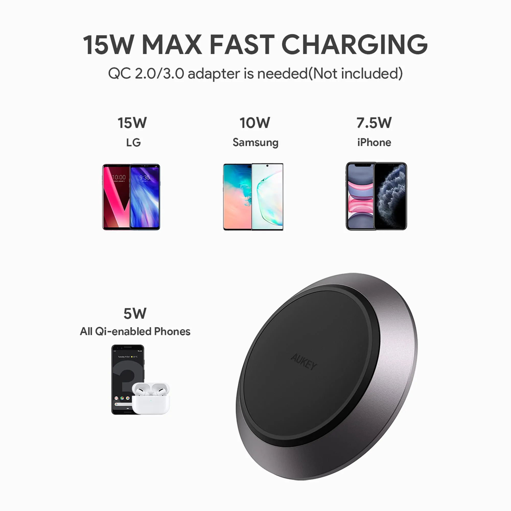 LC-Q11 15W Qi-Certified Wireless Charging Pad with Internal Cooling Fan