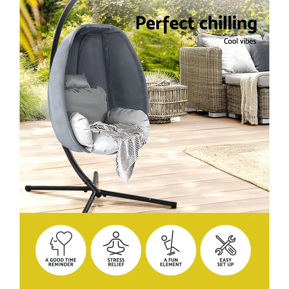 Outdoor Fabric Egg Swing Pod Chair Hammock with Stand Grey