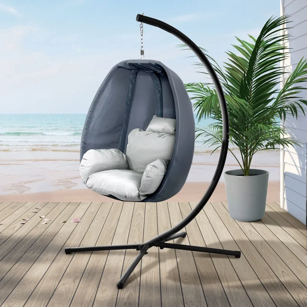 Outdoor Fabric Egg Swing Pod Chair Hammock with Stand Grey