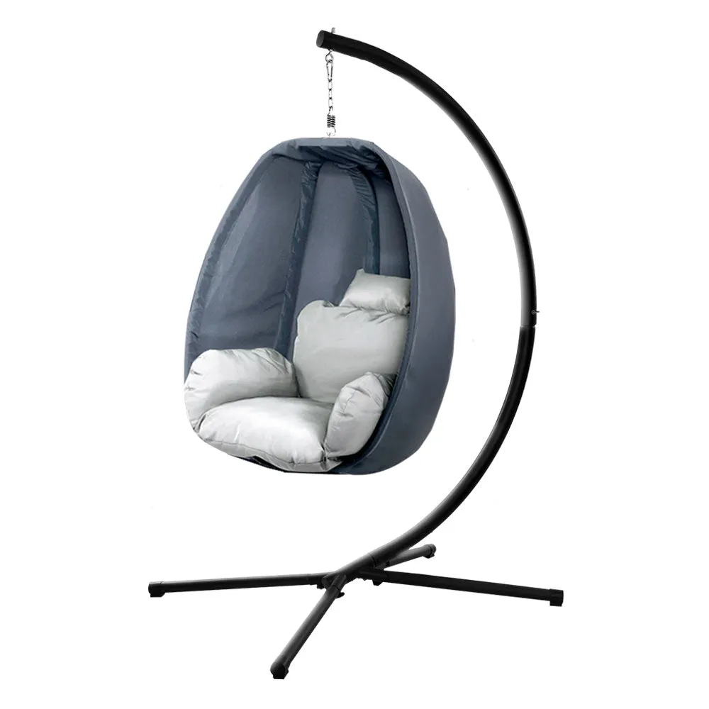 Outdoor Fabric Egg Swing Pod Chair Hammock with Stand Grey