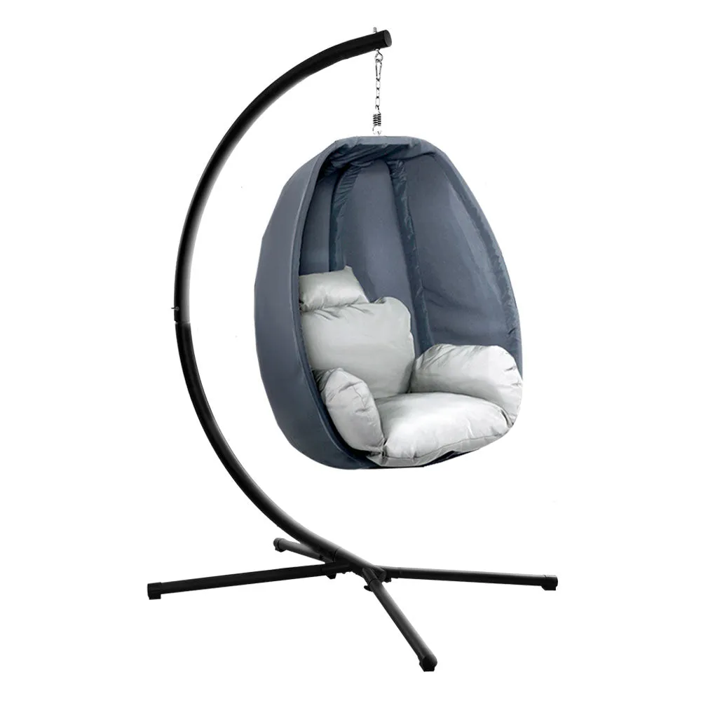 Outdoor Fabric Egg Swing Pod Chair Hammock with Stand Grey