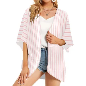 Pink Stripe Women's Chiffon Kimono