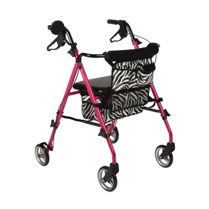 Pink Zebra Aluminum Folding Rollator Walker