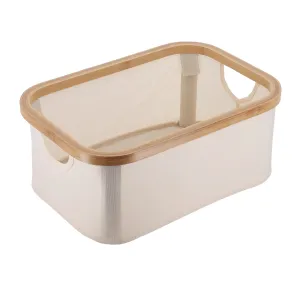 Polyester Foldable Storage Basket With Bamboo Frame - Natural/Bamboo