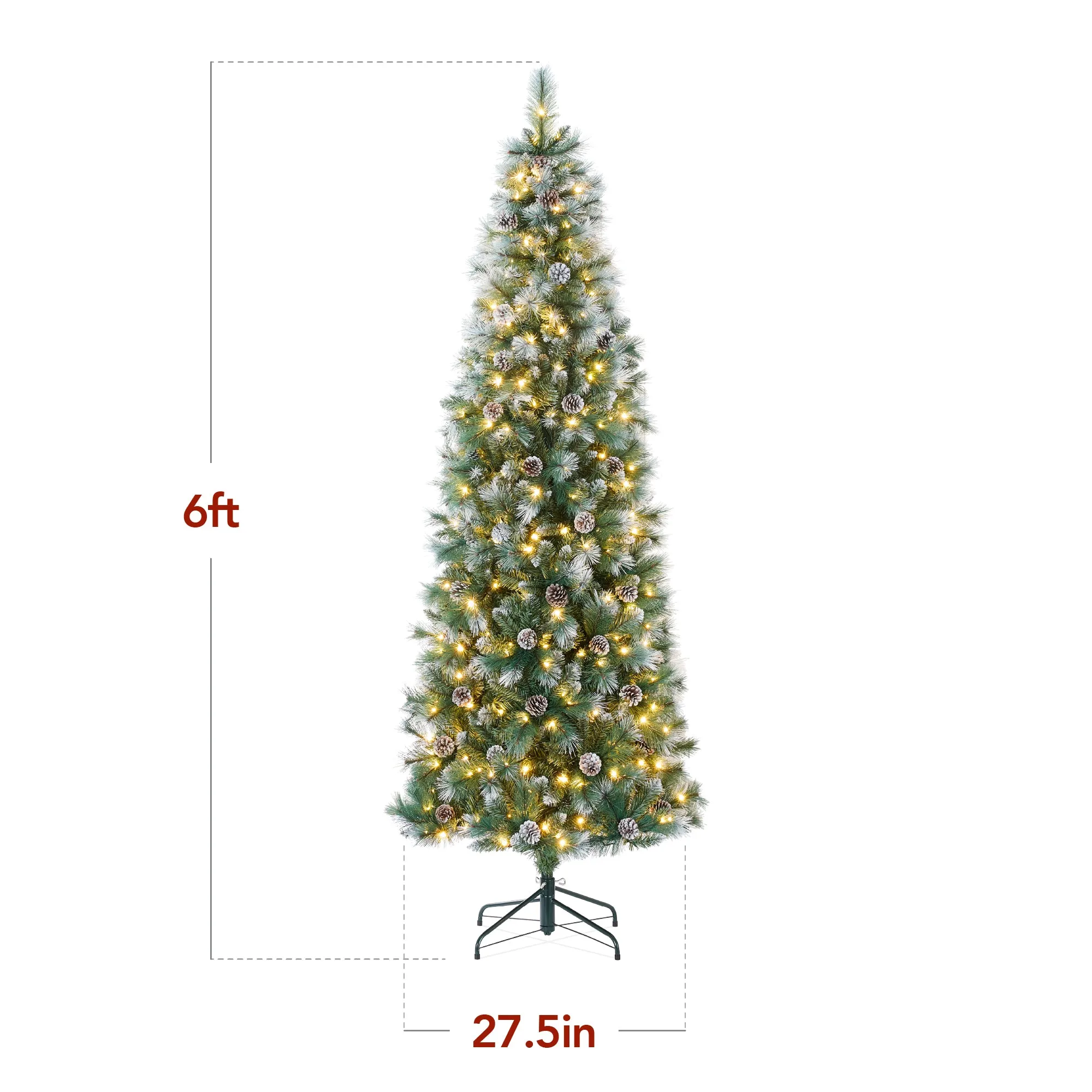 Pre-Lit Artificial Frosted Scotch Pine Pencil Christmas Tree w/ Metal Stand