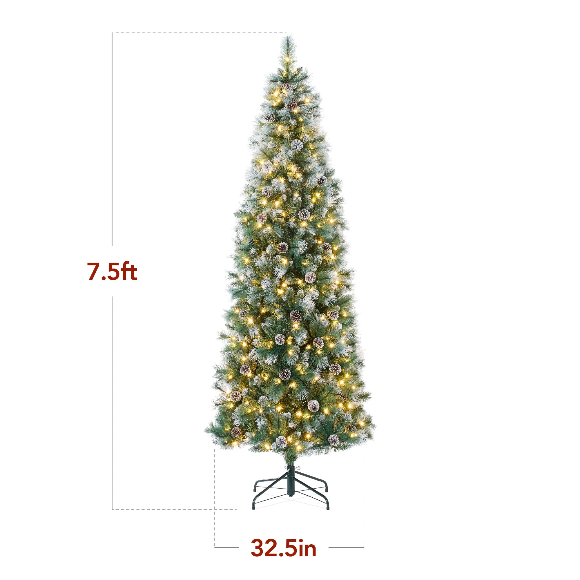 Pre-Lit Artificial Frosted Scotch Pine Pencil Christmas Tree w/ Metal Stand