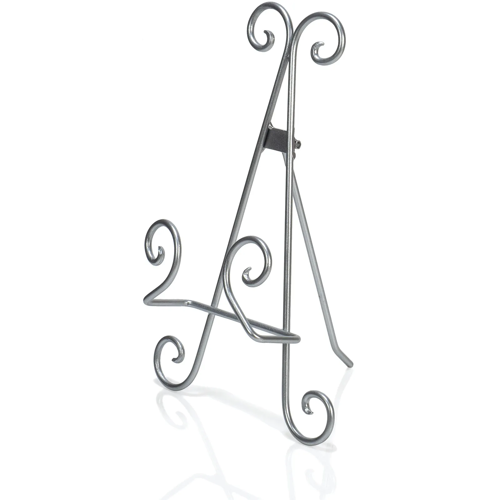 Red Co. 11” Tall Decorative Curved Scroll Metal Wire Display Plate Stand & Art Holder Easel, Silver