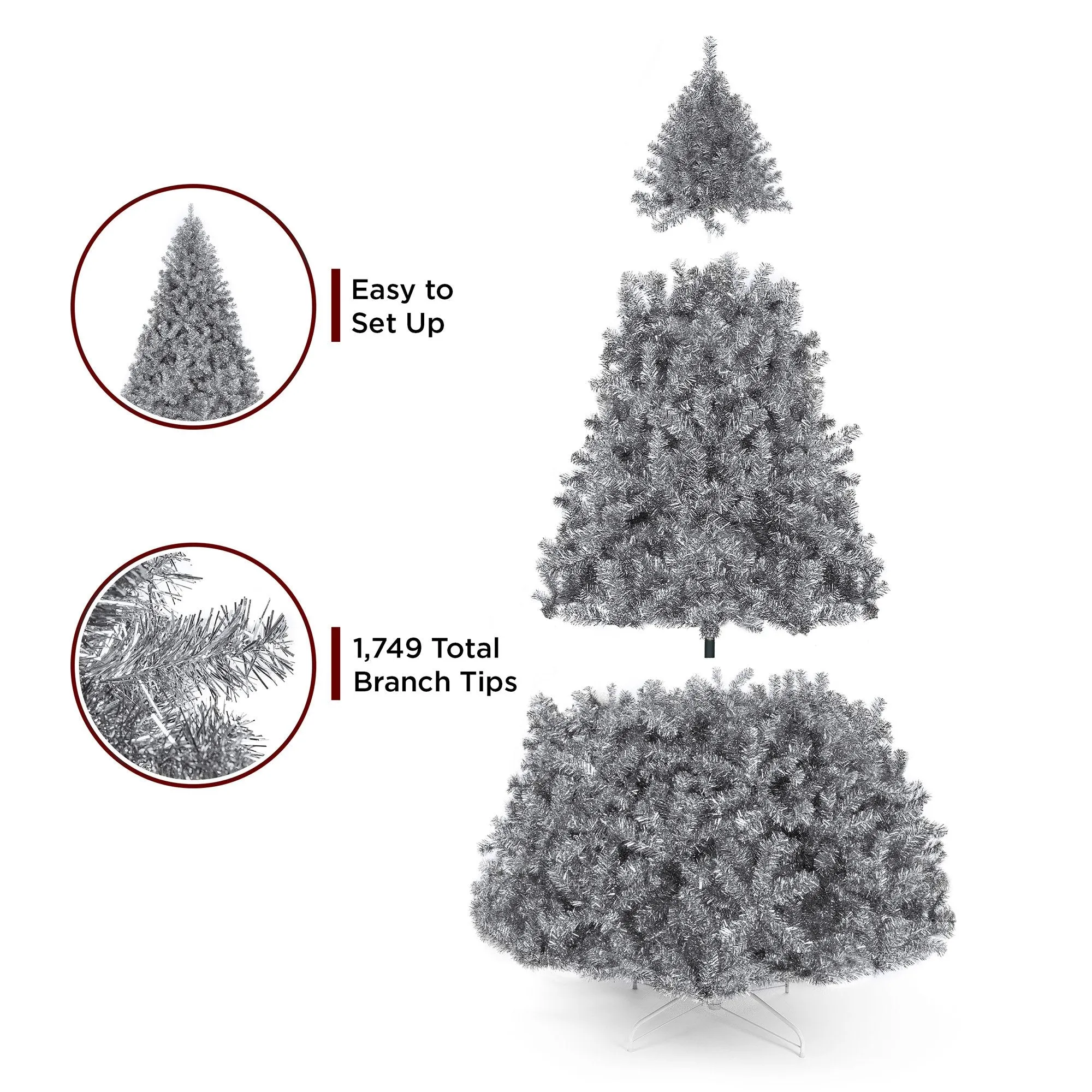 Silver Artificial Tinsel Christmas Tree w/ Foldable Stand