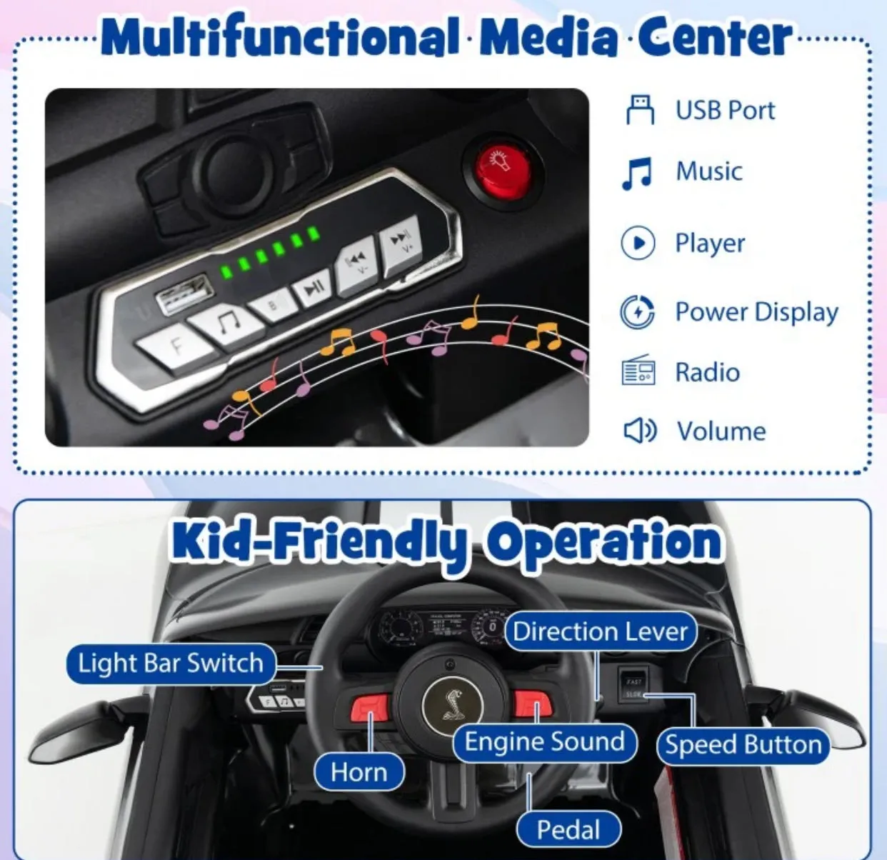 Super Cool 2025 Licensed Ford Shelby GT500 Mustang 1 Seater Ride On Car 12V | Ages 3-8 | Music | Remote