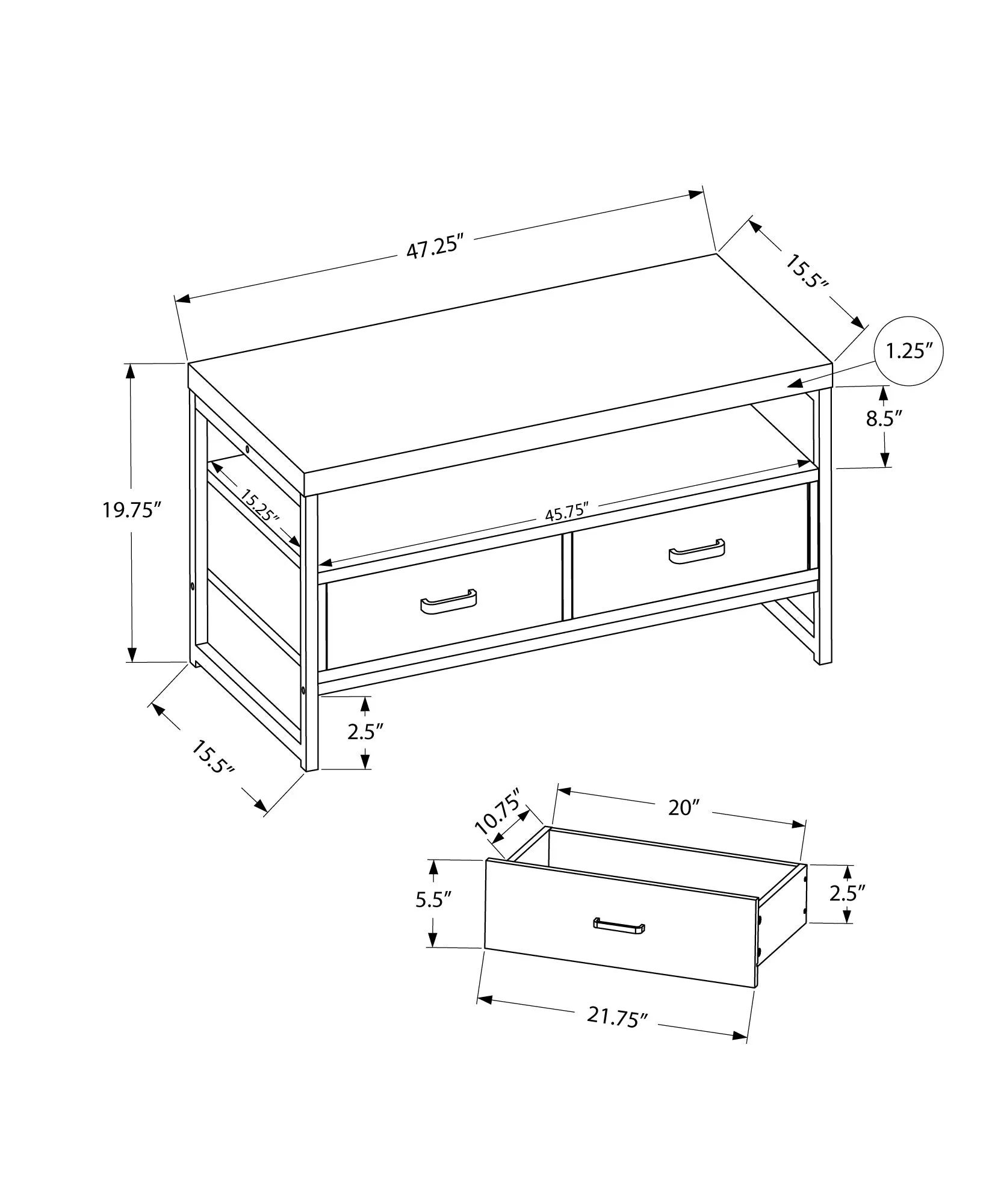 Tv Stand - 48"L / Dark Taupe / Black Metal